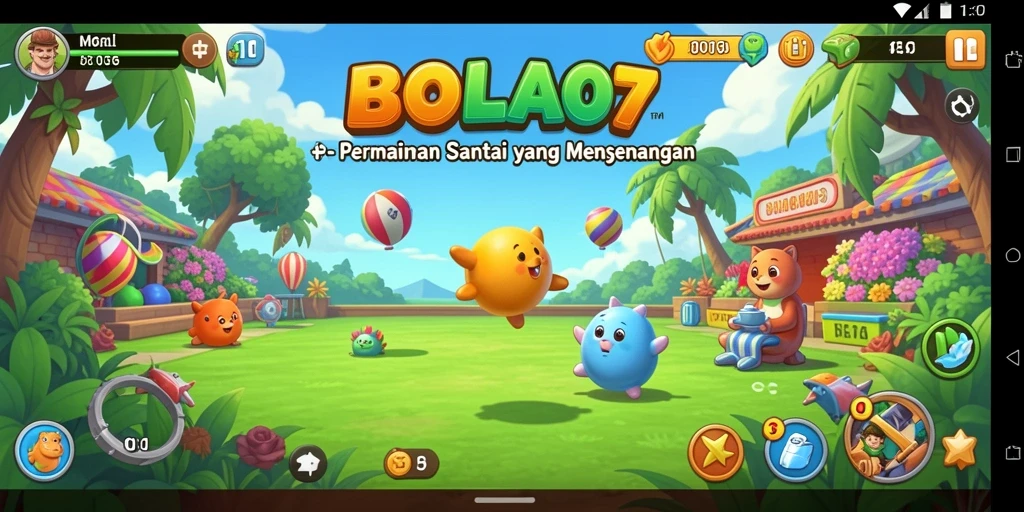 Tampilan gameplay BOLA07 yang ceria dan penuh warna.