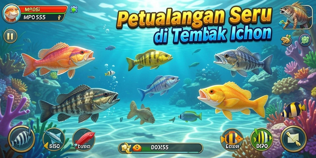 Tampilan gameplay seru dengan berbagai jenis ikan untuk diburu.
