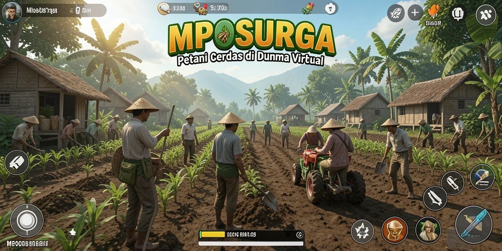 Tampilan screenshot MPOSURGA menampilkan aktivitas bertani yang seru.
