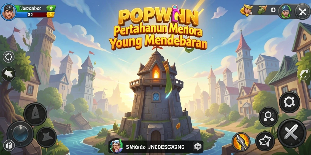 Screenshot utama dari POPWIN menampilkan strategi Tower Defense yang intens.