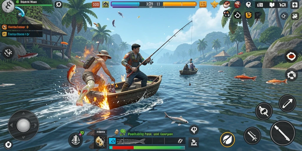 Screenshot gameplay V21 menampilkan aksi memancing yang mendebarkan.